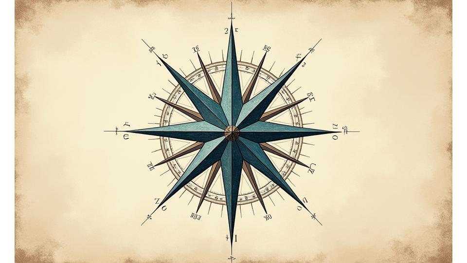 Lush calligraphy forming a compass rose with subtle nautical elements